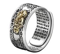 99 Silber Feng Shui Pixiu Mantra Ring Buddhistisches Glück Amulett Mantra Doppelter Schutz Reichtum Liebe Gesundheit Ring Geschenk für Männer Frauen,Gold male1