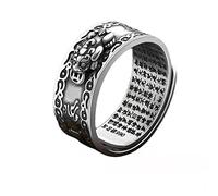 990 Sterling Silber Feng Shui PI Xiu Ring Männer Sechs Worte Wahrheit Schriften Herz Sutra Fersonality Trend Nische Mode Retro Ring,Silber,Men