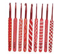 9er-Set Keramik-Häkelnadeln, rote Nadeln mit weichem Griff und einzigartigen Mustern für Häkelgarn-Bastelprojekte