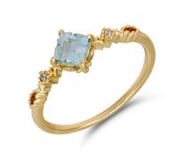 9K/14K/18K Gelbgold Echte Verlobungsring mit Quadrat Hellblau Topas in 4 Klaue-Fassung Gold Au 375/585/750 Freundschaftsringe Moissanit