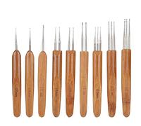 9Pcs Dreadlock Häkelhaken Set, Einzel Doppel 3 Bambus Griff Zopf Nadelwebhäkelnadel Professionelles Dreadlocks Häkeln Haken Werkzeug Set für Präzises Nadelweben