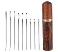 9st Nähnadeln mit Großem Öhr, Sticknadeln Stahl Handnähnadeln Gebogen und Gerade Ledernadel Handstricknadeln mit Holzetui für Lederwerkzeuge Quilting Häkelprojekte