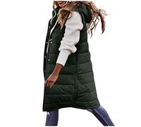 A 21 Warme Steppweste Ärmellose Daunenmantel Weste Damen Lang Daunenweste Damen Winterjacke Lang Weste mit Kapuze Große Größe Winter Lose Outdoorjacke Mantel