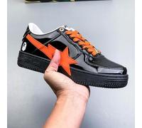 A BATHING APE Bape lässig Sneaker, Kontrastfarbiges Stern Logo glänzende Freizeitschuhe, Schwarz & Orange großer Stern, Unisex