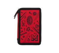 A.C. Milan Federmäppchen mit 3 Fächern und Materialien im Inneren, für Stifte und Bleistifte, offizielles Produkt, Rot