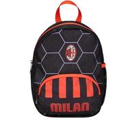 A.C. Milan Rucksack für Kindergarten, Größe S, Fußball, Schwarz und Rot - Seitentaschen für Trinkflasche, Fronttasche, Kindergartenrucksack für Kinder - Schulrucksack für Kinder