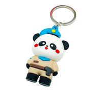 (A)Cartoon Panda Keychain 3D Mini Funny High Toughness Comfortable Grip Backpack Ornament PVC Cute Animal Key Ring for Daily