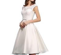 A-Linie Boho - Standesamtliche Hochzeitskleid für Braut Brautmode Kleid, WZEFEIO, Elfenbein, 44