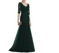 A-Linie Elegantes Kleid for die Brautmutter, Hochzeitsfeier, Abendkleid, V-Ausschnitt, halbe Ärmel, Rüschen, Applikationen Für Hochzeiten(Green,6)
