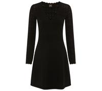 A-Linien-Kleid BOSS ORANGE "Figoli Premium Damenmode", Damen, Gr. S (36), N-Gr, schwarz 001, Strick, Obermaterial: 70% Viskose, 30% Polyester, unifarben, tailliert, V-Ausschnitt, gewellter Abschluss,