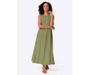 A-Linien-Kleid CASUAL LOOKS "Sommer-Kleid", Damen, Gr. 44, Normalgrößen, grün (schilf), 95% Polyester, 5% Elasthan, unifarben, wadenlang, Rundhals, Kleider (90355959-44) schilf