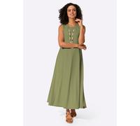 A-Linien-Kleid CASUAL LOOKS "Sommer-Kleid", Damen, Gr. 50, Normalgrößen, grün (schilf), 95% Polyester, 5% Elasthan, unifarben, wadenlang, Rundhals, Kleider (90355959-50) schilf