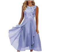 A Linien Kleid Damen Sommer Kleid Festlich Damen Lang Neckholder Kleid Sexy Kleid Damen Spitze Patchwork Chiffon Ärmellos A-Linie Kleider Hohe Taille V-Ausschnitt Abendkleid Pulloverkleid