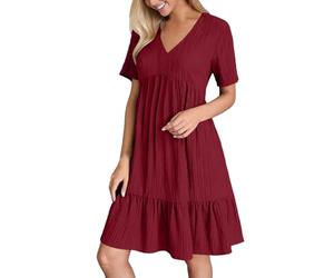 A Linien Kleid Damen Sommer, Sommerkleid Damen Kurz V Ausschnitt Kleid Hochzeitsgast Sommer Festliche Kleider Freizeit Strandkleid Elegante Wickelkleid Knielang Sommerkleider Leicht Und Luftig,Roter,S