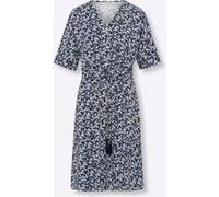Druckkleid HEINE "Druck-Kleid", Damen, Gr. 38, Normalgrößen, blau (marine, ecru, bedruckt), 100% Viskose, bedruckt, geblümt, gemustert, mehrfarbig, kurz, V-Ausschnitt, Kleider Druckkleid (18253544-38)