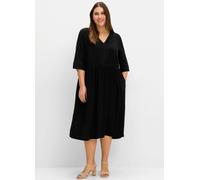 A-Linien-Kleid SHEEGO "Blusenkleid", Damen, Gr. 46, Normalgrößen, schwarz, Web, 100% Viskose, unifarben, wadenlang, V-Ausschnitt, Kleider (73452052-46) schwarz