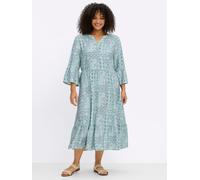 Sheego A-Linien-Kleid mit Stufenvolants 44 ecru-topas-bedruckt