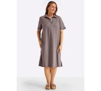 A-Linien-Kleid SHEEGO "Leinenkleid", Damen, Gr. 42, Normalgrößen, dunkeltaupe, Web, 55% Leinen, 45% Viskose, unifarben, knielang, V-Ausschnitt, Kleider (57227453-42) dunkeltaupe