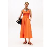 A-Linien-Kleid TOMMY HILFIGER "5X2 RIB MIDI MIX F&F DRS", Damen, Gr. XXXL(46), N-Gr, brilliant orange, Web, Obermaterial: 97% Baumwolle, 3% Elasthan, unifarben, regular fit, eckiger Ausschnitt, Kleide