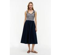 A-Linien-Kleid TOMMY HILFIGER "5X2 RIB MIX MEDIA DRESS", Damen, Gr. XL (46), N-Gr, blau (schwarz night navy, ecru stp), Rippware, Obermaterial: 97% Baumwolle, 3% Elasthan, gestreift, figurbetont waden