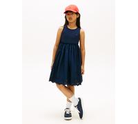 A-Linien-Kleid TOMMY HILFIGER "BRODERIE ANGLAISE COMBI DRESS", Mädchen, Gr. 16 (176), N-Gr, schwarz night navy, Web, Obermaterial: 100% Baumwolle, unifarben, regular fit knielang, Rundhals, Kleider, K