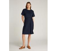 A-Linien-Kleid TOMMY HILFIGER "COTTON INTERLOCK SHORT DRESS", Damen, Gr. XS (34), N-Gr, blau (schwarz night navy), Web, Obermaterial: 100% Baumwolle, unifarben, A-Linie knielang, Rundhals, Bündchen, K