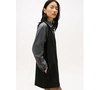A-Linien-Kleid TOMMY HILFIGER "PUNTO V-NK NS MINI SHIFT DRESS", Damen, Gr. 44, N-Gr, schwarz, Web, Obermaterial: 68% Polyester, 28% Viskose, 4% Elasthan, unifarben, V-Ausschnitt, Kleider A-Linien-Klei