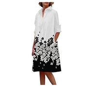 A-Linien Kleider Damen 3D Druck Blusenkleid Langarm Umlegekragen Midikleid Hemdkleid mit Knöpfe Große Größen Freizeitkleid Knielang Strandkleid Sommerkleid Partykleid Urlaubskleid Skaterkleid