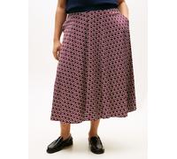 A-Linien-Rock TOMMY HILFIGER CURVE "CRV VIS TWILL A-LINE MIDI SKIRT", Damen, Gr. 46, logo print navy, Web, Obermaterial: 100% Viskose, gemustert, wadenlang, Röcke A-Linien-Rock, in großen Größen (6790