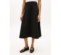 A-Linien-Rock TOMMY HILFIGER "GOLD BUTTON MIDI SKIRT", Damen, Gr. XS (34), schwarz, Web, Obermaterial: 71% Baumwolle, 29% Polyester, unifarben, ausgestellt wadenlang, Röcke A-Linien-Rock, mit Zierknöp