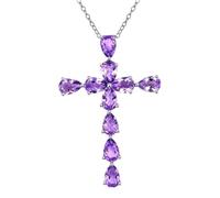 A/N Luxus Kreuz Amethyst Anhänger 925 Sterling Silber Farbe Halskette für Frauen Lila Edelstein Schlüsselbein Anhänger