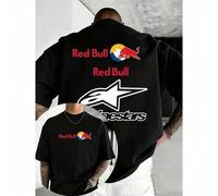 A Oracle Red B U L L R A C I N G Summer Fashion Men's T-Shirt, Featuring A Double-Sided Print With The Red B U L L Star Logo. High-Quality 100% Pure C