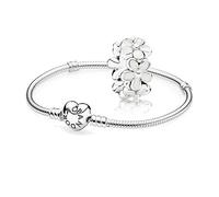 [A] Original Pandora Geschenkset - 1 Silber Armband mit Herz Schließe 590719-19 + 1 Silber Zwischenelement 791495EN12 Liebliche Gänseblümchen
