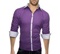 A. Salvarini Elegantes Herren Langarm Hemd Kontrast Doppel Kragen Slim Fit [ND-104-Lila-Gr.XXL]