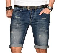 A. Salvarini Herren Designer Jeans Short Kurze Hose Slim Sommer Shorts Bermuda, Mittelblau Used-look, W31