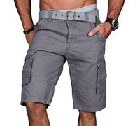 A.Salvarini Stylische Herren Cargo Short inkl. Gürtel Sommer Bermuda Kurze Hose Army Shorts AS-037 [AS-037-Grau-W29]