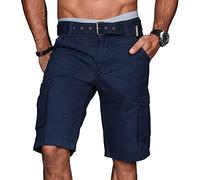 A.Salvarini Stylische Herren Cargo Short inkl. Gürtel Sommer Bermuda Kurze Hose Army Shorts AS-037 [AS-037-Navy-W30]
