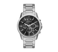 A|X Armani Exchange Chronograph Armbanduhr für Herren mit Edelstahl-, Silikon- oder Lederband, Silberfarben/schwarzes Zifferblatt, Banken