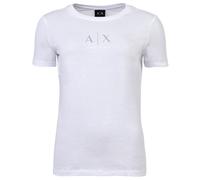 A|X ARMANI EXCHANGE Damen T-Shirt - Rundhals, Kurzarm, Glitzer-Logo, Baumwolle Weiß / S S Weiß