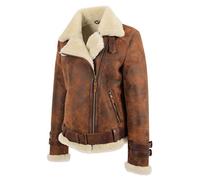 A1 FASHION GOODS Damen Echtes Schaffell Fliegende Jacke Antiquität Braun Shearling Fliegermantel Willow (XXXL - EU 46)