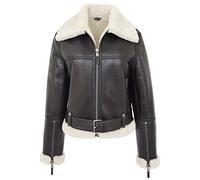 A1 FASHION GOODS Damen Luxuriös Braun Echtes Schaffell Fliegend Jacke Weiß Shearling Mantel Harriet (M - EU 38)
