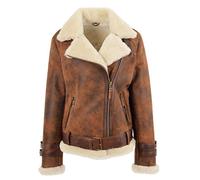 A1 FASHION GOODS Fliegerjacke für Damen, echtes Schaffell, Antikbraun, Lammfell, Fliegermantel, Weide, braun, 46