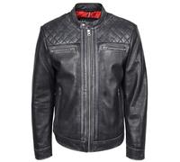 A1 FASHION GOODS Herren-Bikerjacke aus echtem Leder, robust, Vintage-Look, Reißverschluss, Cafe Racer-Stil, Samuel, Schwarz , L