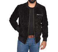 A1 FASHION GOODS Herren Echte Wildleder Schwarz Bomber-Lederjacke Sportarten Varsity Baseball Lässiger Mantel - Roco (L- EU 50)