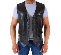 A1 FASHION GOODS Herren-Weste aus echtem Leder, Schwarz, weich, trendig, Englischer Stil, Vollleder, Liam, Schwarz , XL