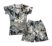 A2Z 4 Kids Jungen T-Shirt Oberteil Shorts Set Camouflage Kontrast Panel Kurze - Shorts Set 486 Camo Charcoal 5-6