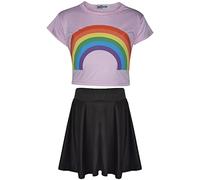 A2Z 4 Kids Kinder Mädchen Crop Top & Rock Satz Designer Regenbogen Aufdrucken - Rainbow 270 Crop Skirt Baby Pink 7-8