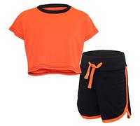 A2Z 4 Kids Mädchen Crop Top Shorts Set Kontrast Farbe - Crop Shorts 531 Neon Orange 11-12