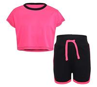 A2Z 4 Kids Mädchen Crop Top Shorts Set Kontrast Farbe - Crop Shorts 531 Neon Pink 7-8