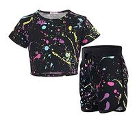 A2Z 4 Kids Mädchen Jungen Crop Top Shorts Set Kurzarm T-Shirt Knielang - Shorts Set 490 Pastel Splash 7-8